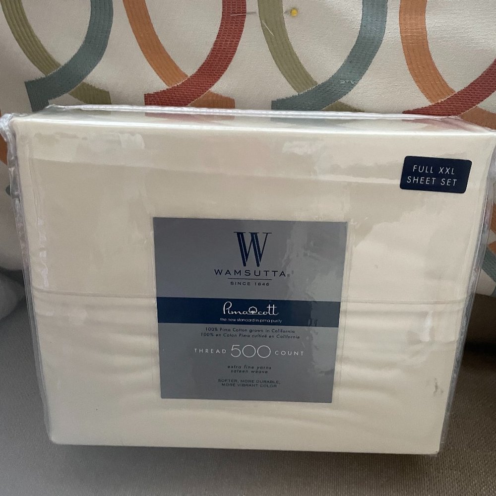White Striped Wamsutta Sheet Set Full XL- 500 Th.C